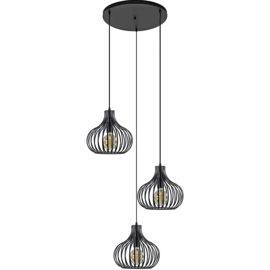 3-Lichts ronde hanglamp met zwarte draadkappen>Straluma Discount