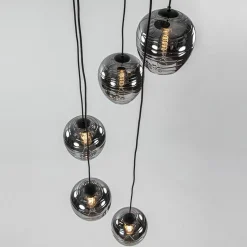 5-Lichts ronde hanglamp zwart met smokey glas></noscript>Straluma Best