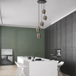 5-Lichts ronde hanglamp zwart met smokey glas></noscript>Straluma Best