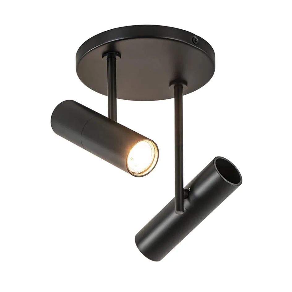 2-Lichts ronde opbouwspot met cilinders zwart>Straluma Hot