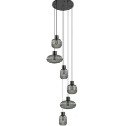 6-Lichts vide hanglamp smoke glas met zwarte details>Straluma New