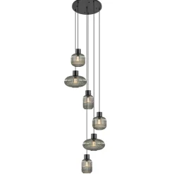 6-Lichts vide hanglamp smoke glas met zwarte details>Straluma New