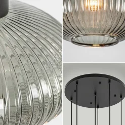 6-Lichts vide hanglamp smoke glas met zwarte details><noscript><img width=