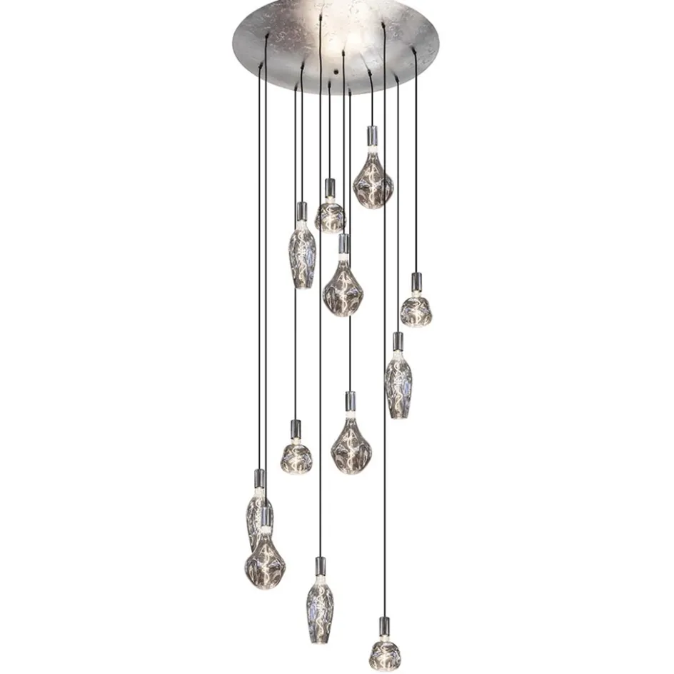 12-Lichts videlamp silverleaf met chroom excl lichtbronnen>Straluma Hot