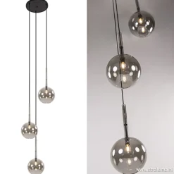3-Lichts videlamp smoke glas met zwart>Straluma Discount
