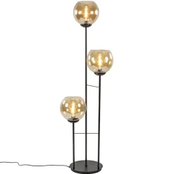 3-Lichts vloerlamp mat zwart met amber glazen bollen>Straluma Clearance