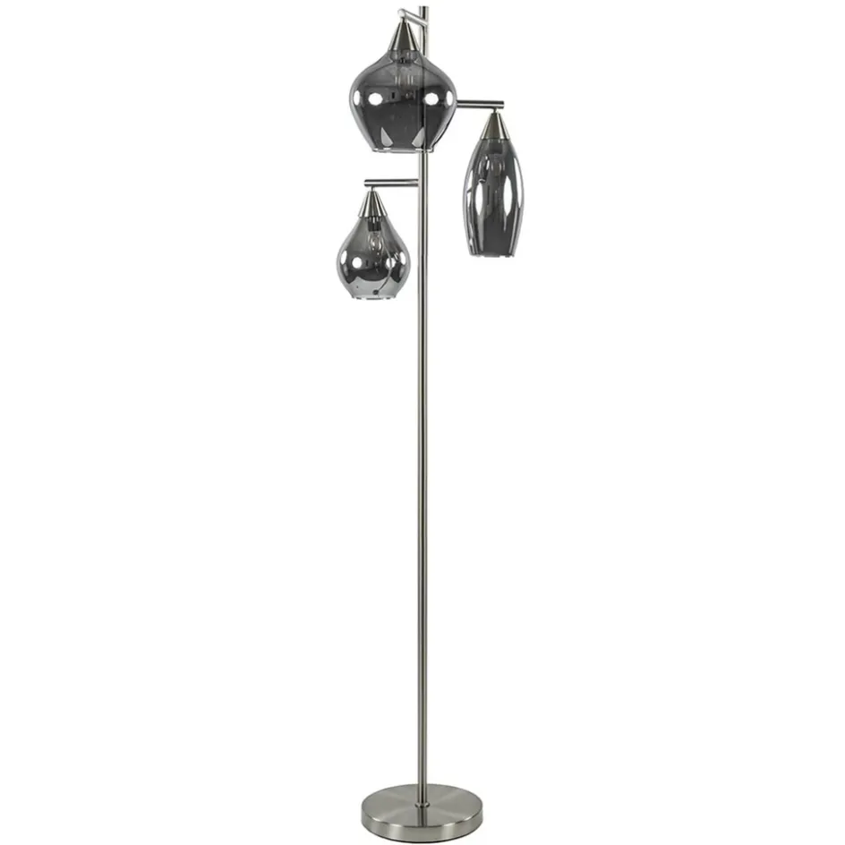 3-Lichts vloerlamp nikkel met smoke glazen kappen dimbaar>Straluma Hot