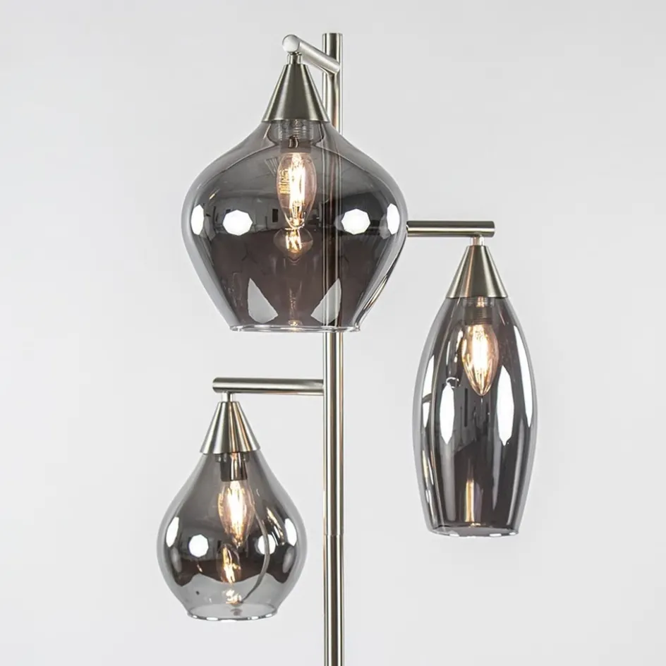 3-Lichts vloerlamp nikkel met smoke glazen kappen dimbaar>Straluma Hot