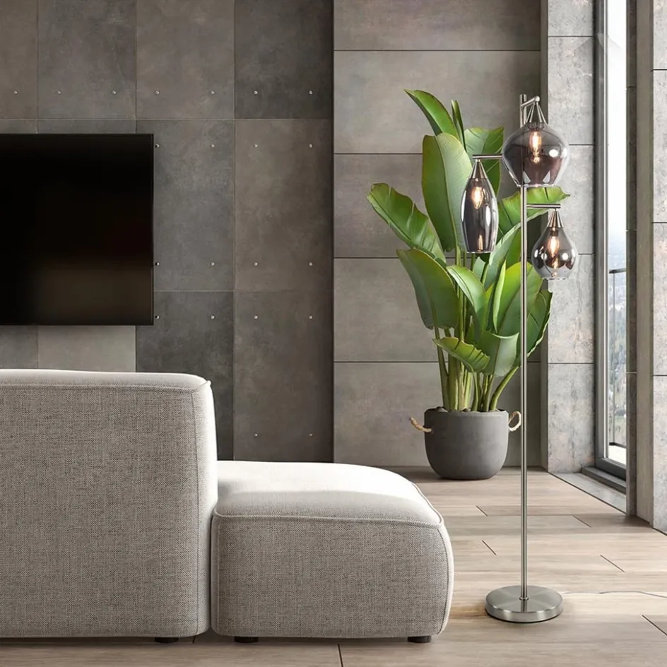 3-Lichts vloerlamp nikkel met smoke glazen kappen dimbaar>Straluma Hot