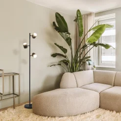 3-Lichts vloerlamp zwart/goud met dimbare spots></noscript>Straluma Hot