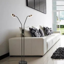 2-Lichts vloer/leeslamp zwart met dimbaar LED></noscript>Straluma Outlet