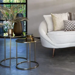 Light and Living bijzettafel Duarte set van 2 goud met bruin glas><noscript><img width=