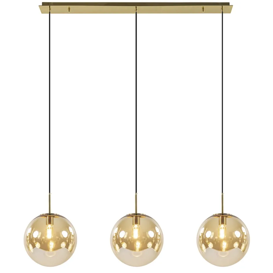 Light and Living hanglamp Medina 3L goud met amber glas>Straluma