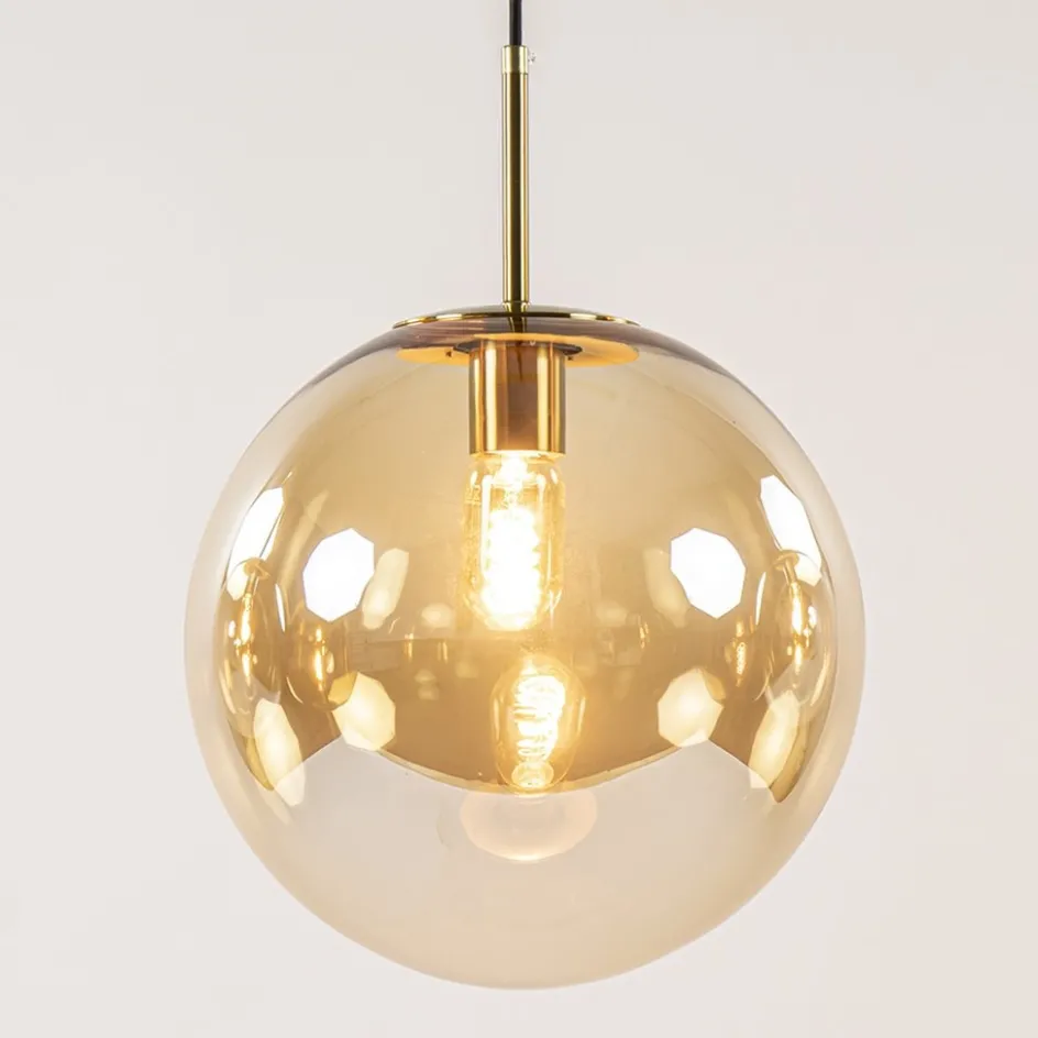 Light and Living hanglamp Medina 3L goud met amber glas>Straluma