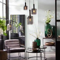 Light and Living hanglamp Lekar zwart met smoke glas klein><noscript><img width=