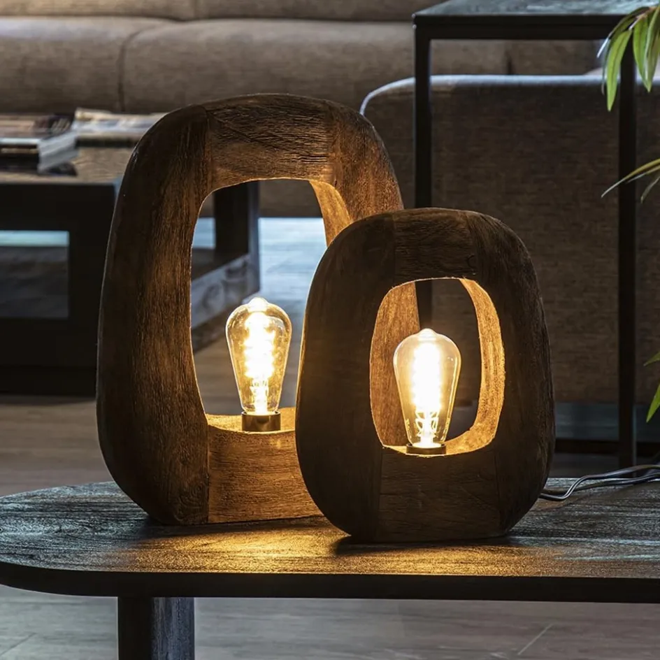 Light and Living tafellamp Kelafo hout chocolade bruin>Straluma Hot