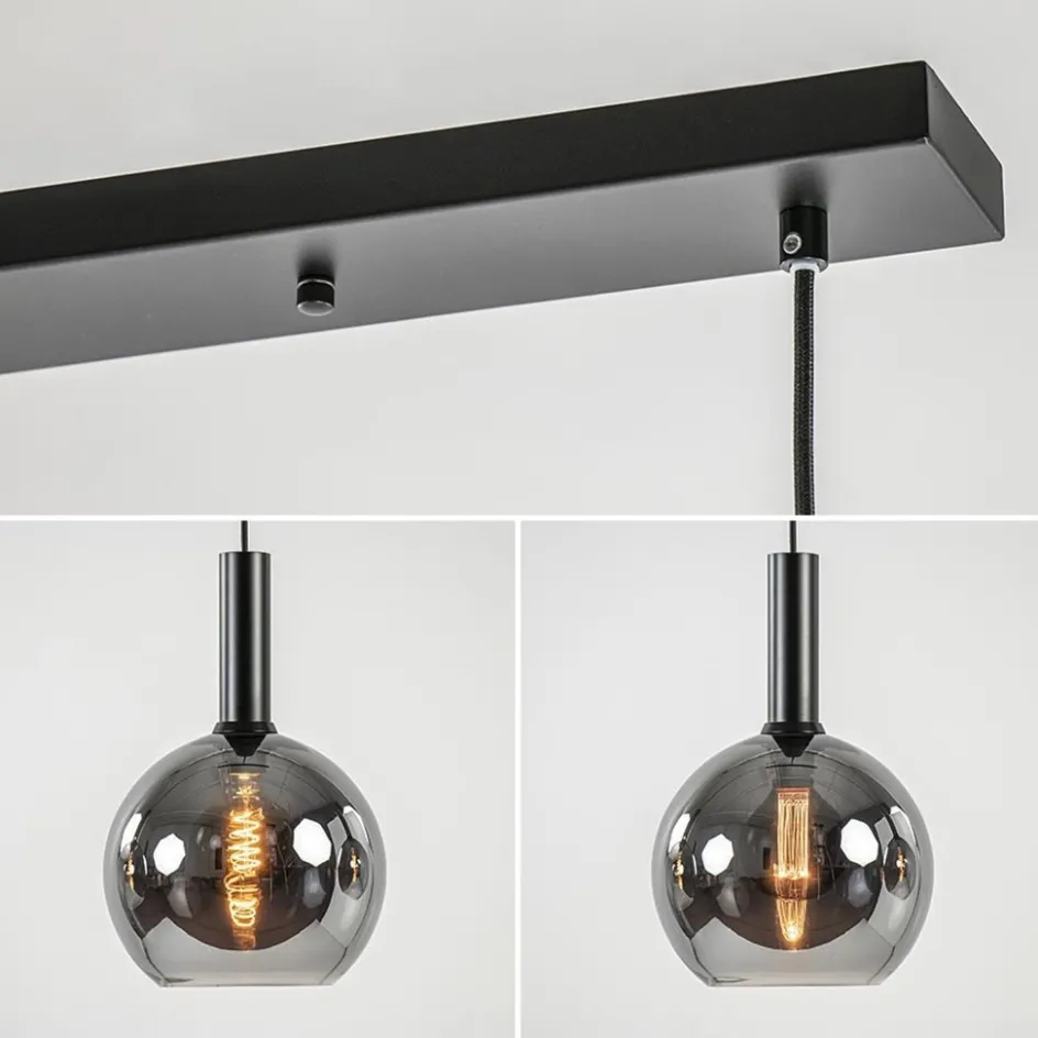 Luxe 4-lichts eettafelhanglamp met smoke glazen bollen>Straluma Sale