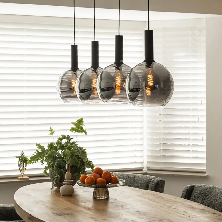 Luxe 4-lichts eettafelhanglamp met smoke glazen bollen>Straluma Sale