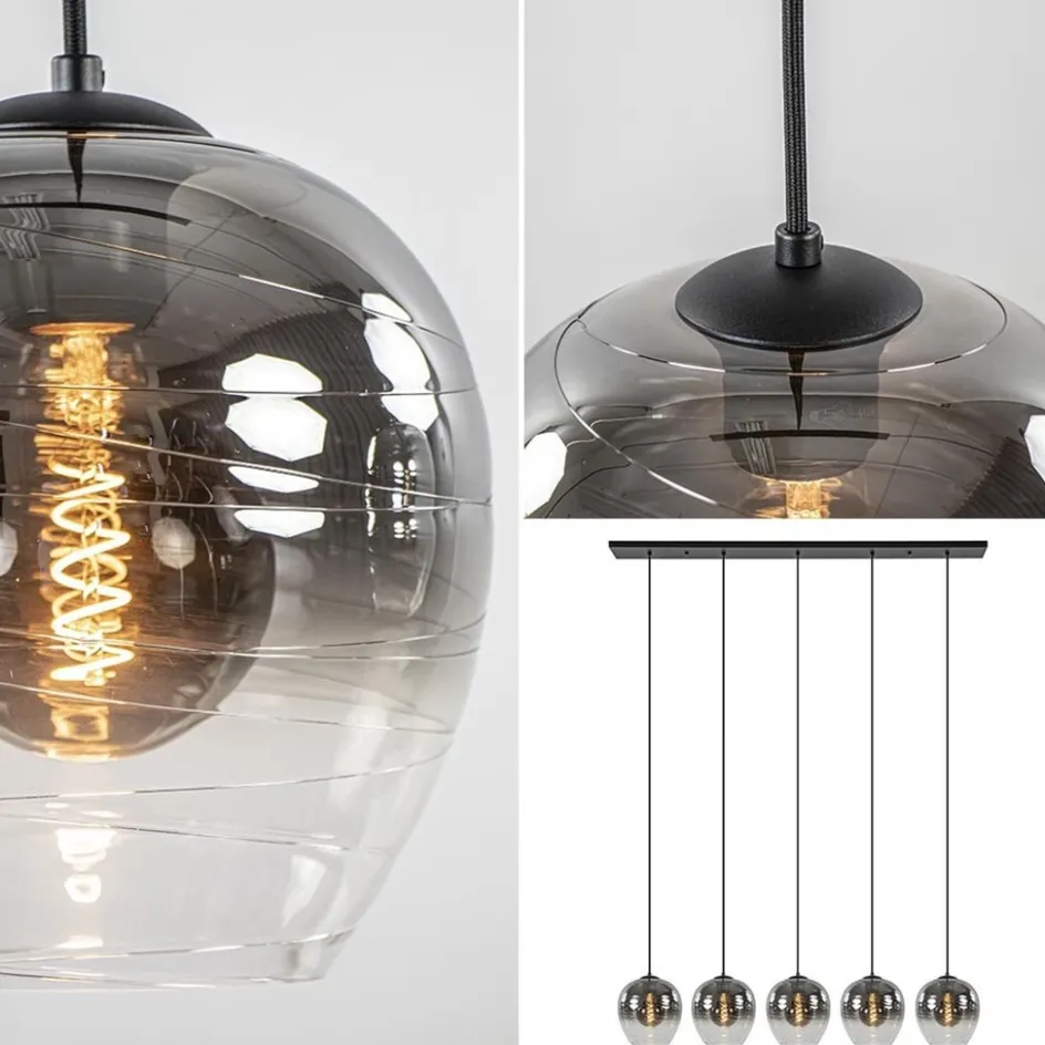 Luxe 5-lichts eettafelhanglamp smoke glas met verloop>Straluma Online