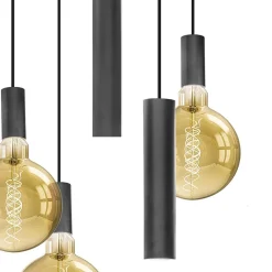 Luxe 5-lichts hanglamp mat zwart E27+GU10 rond>Straluma Online