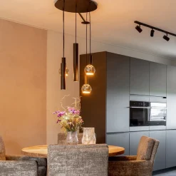 Luxe 5-lichts hanglamp mat zwart E27+GU10 rond><noscript><img width=