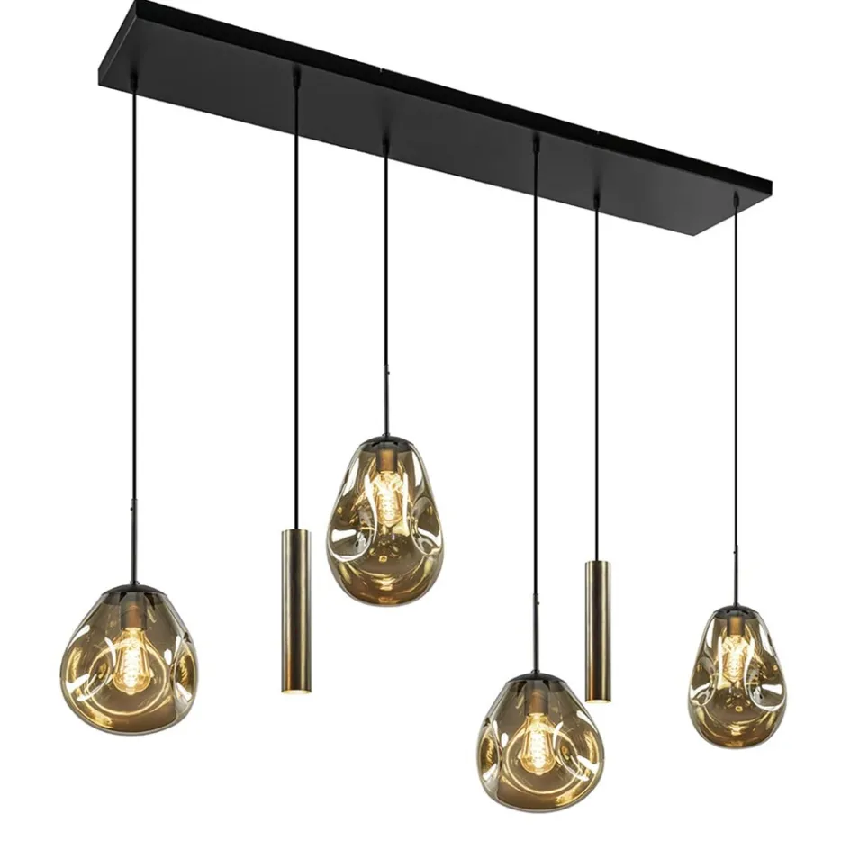 Luxe 6-lichts hanglamp met goud glas en cilinders>Straluma Best