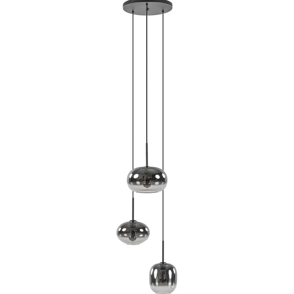 Luxe 3-lichts hanglamp rond met smoke glazen kappen>Straluma Clearance