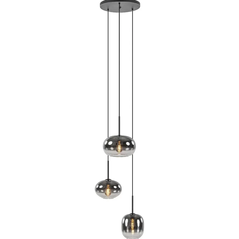 Luxe 3-lichts hanglamp rond met smoke glazen kappen>Straluma Clearance