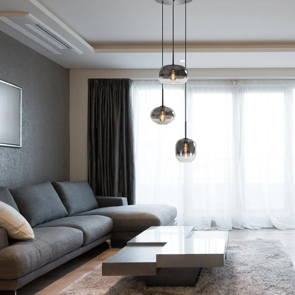 Luxe 3-lichts hanglamp rond met smoke glazen kappen>Straluma Clearance