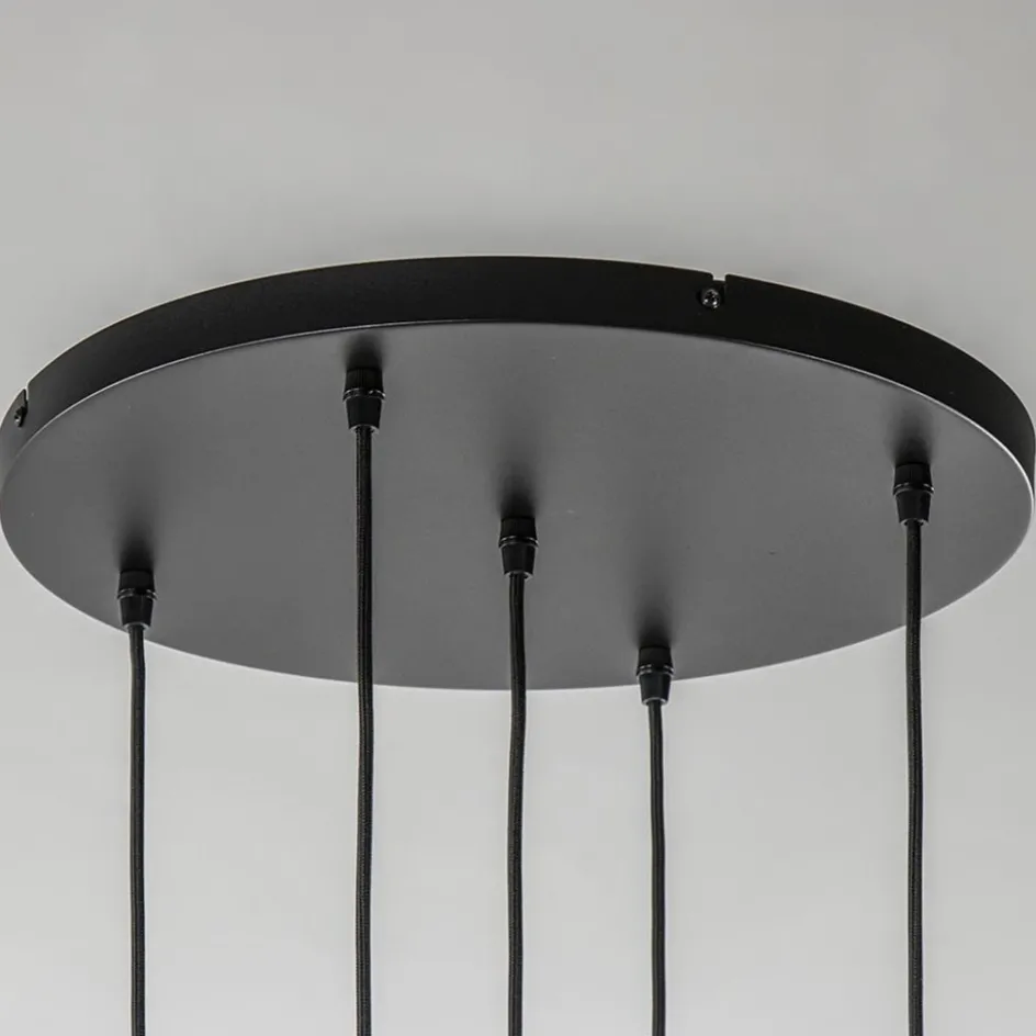 Luxe 5-lichts videlamp messing met amber glazen bollen>Straluma Clearance