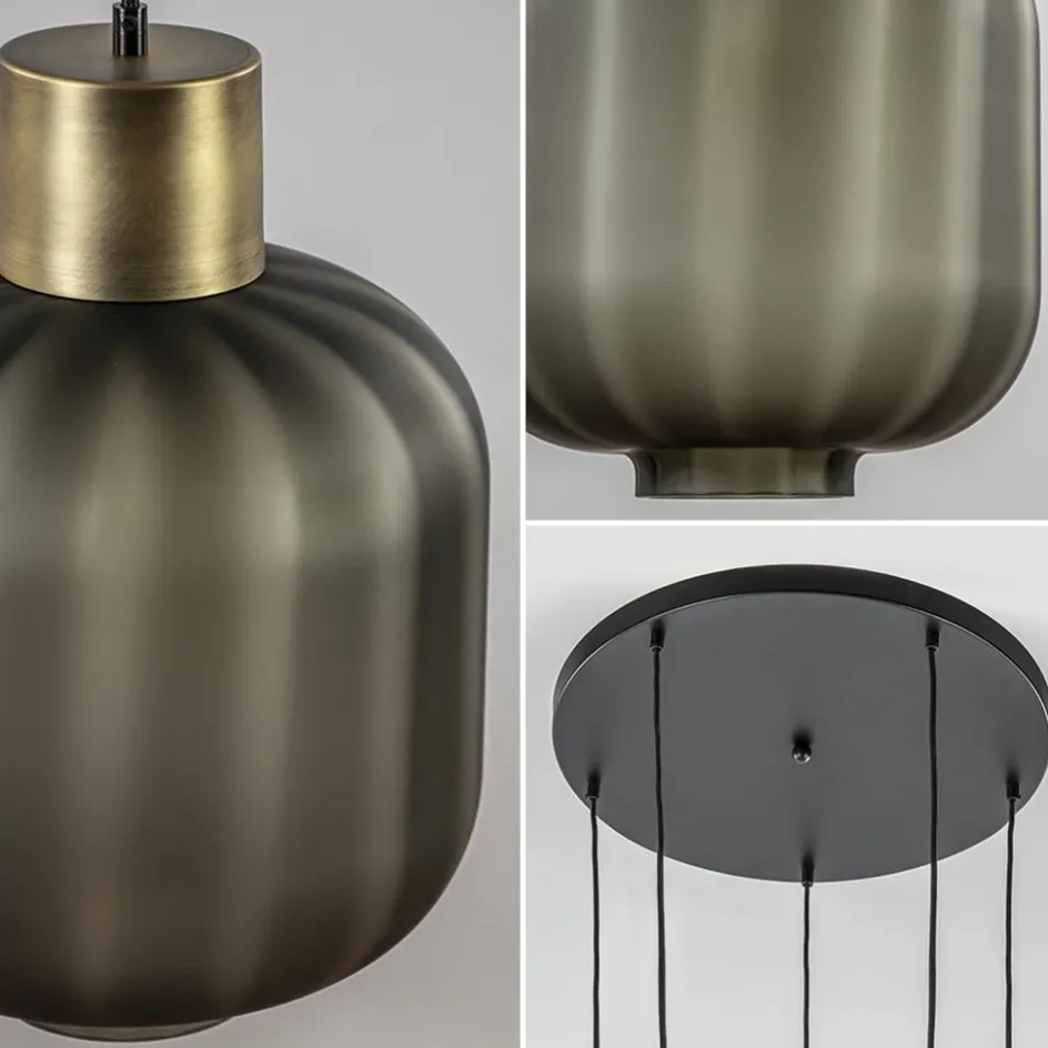 Luxe 5-lichts videlamp zwart/brass met mat zwart glas>Straluma Sale