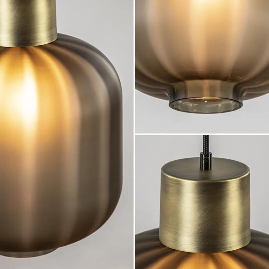 Luxe 5-lichts videlamp zwart/brass met mat zwart glas>Straluma Sale