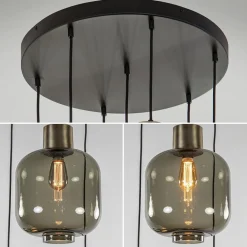 Luxe 7-lichts videlamp zwart/brons met smoke glas><noscript><img width=