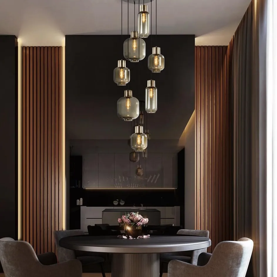 Luxe 7-lichts videlamp zwart/brons met smoke glas>Straluma Discount