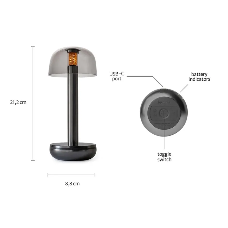 Luxe tafellamp op batterij dimbaar titanium/smoke>Straluma New