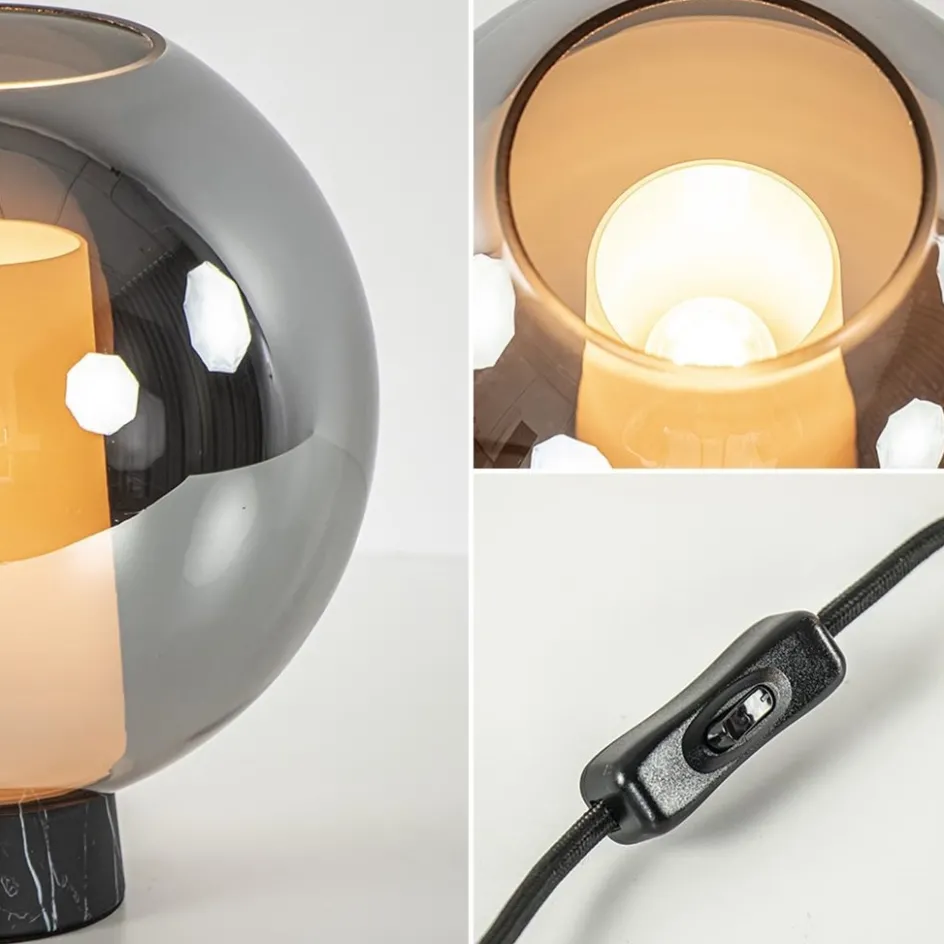 Luxe tafellamp smoke/titanium glas met zwart marmer>Straluma Outlet