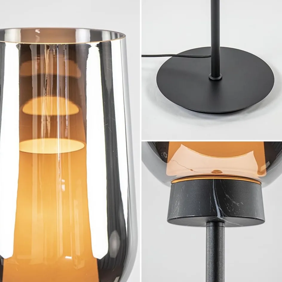 Luxe vloerlamp zwart marmer met smoke glazen kap>Straluma Online