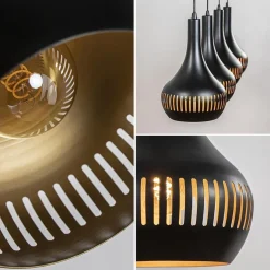 Mat zwarte eettafelhanglamp zwart met goud 4-lichts><noscript><img width=