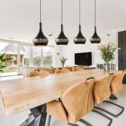 Mat zwarte eettafelhanglamp zwart met goud 4-lichts><noscript><img width=