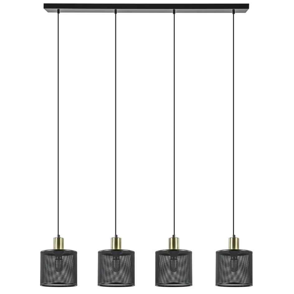 Mat zwarte eettafelhanglamp cilinder kappen met goud>Straluma New