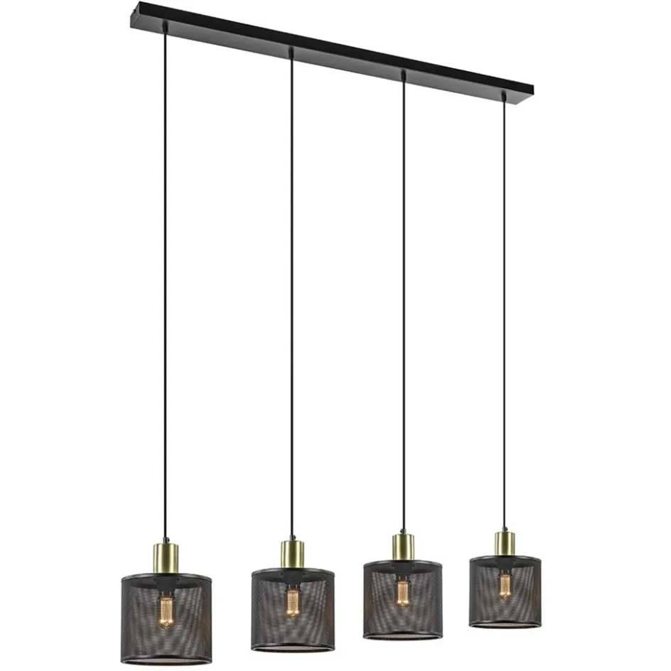 Mat zwarte eettafelhanglamp cilinder kappen met goud>Straluma New