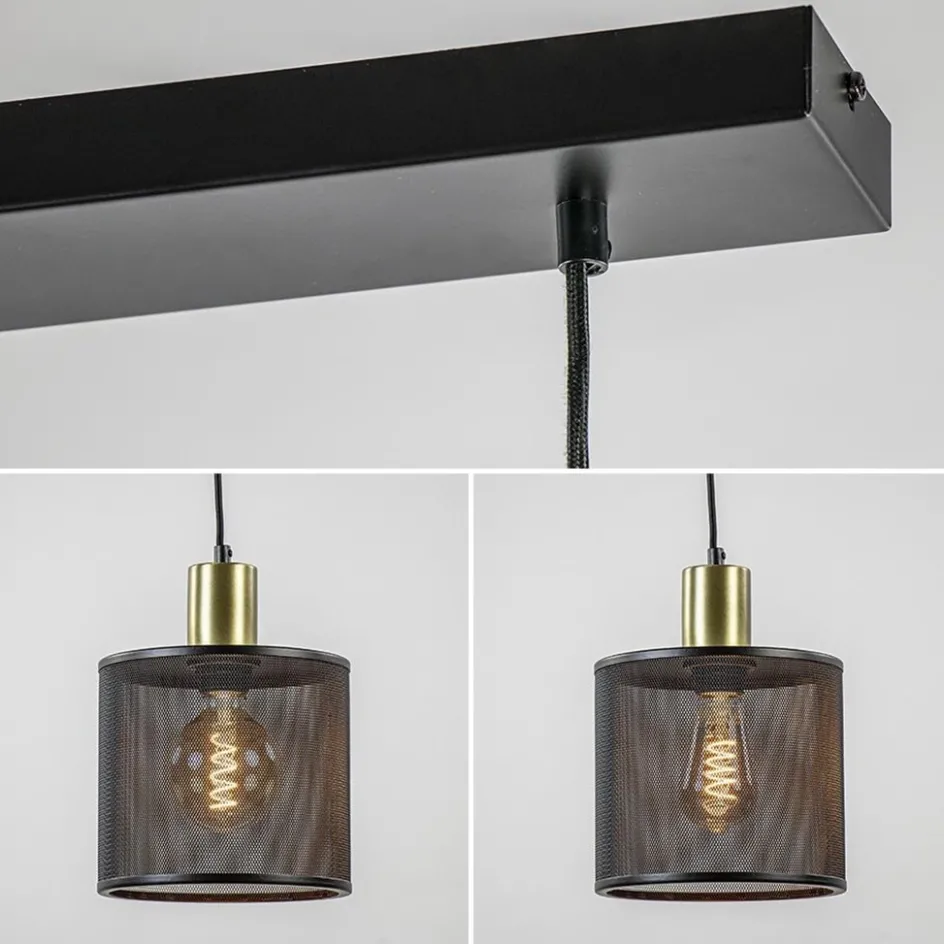 Mat zwarte eettafelhanglamp cilinder kappen met goud>Straluma New