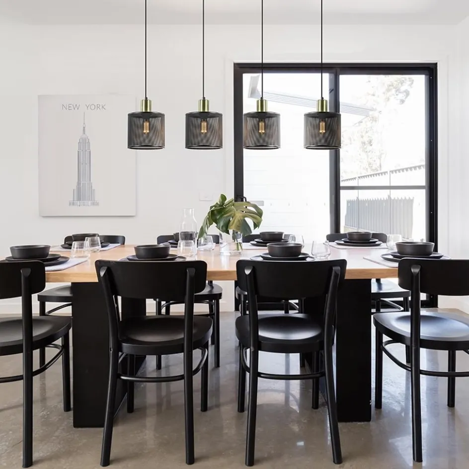 Mat zwarte eettafelhanglamp cilinder kappen met goud>Straluma New