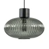 Mat zwarte hanglamp met geribbeld smoke glas ovaal>Straluma Sale