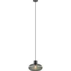 Mat zwarte hanglamp met geribbeld smoke glas ovaal>Straluma Sale