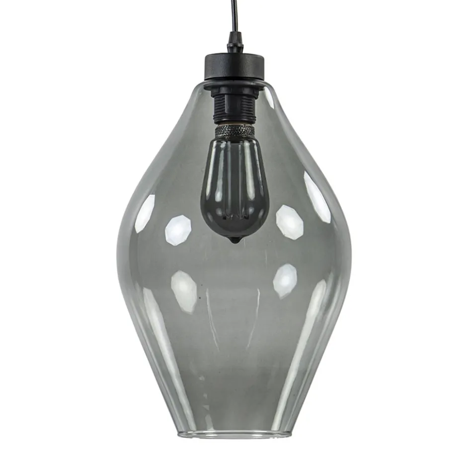 Mat zwarte hanglamp met smoke glas ruit>Straluma New
