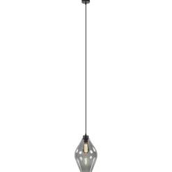 Mat zwarte hanglamp met smoke glas ruit>Straluma New