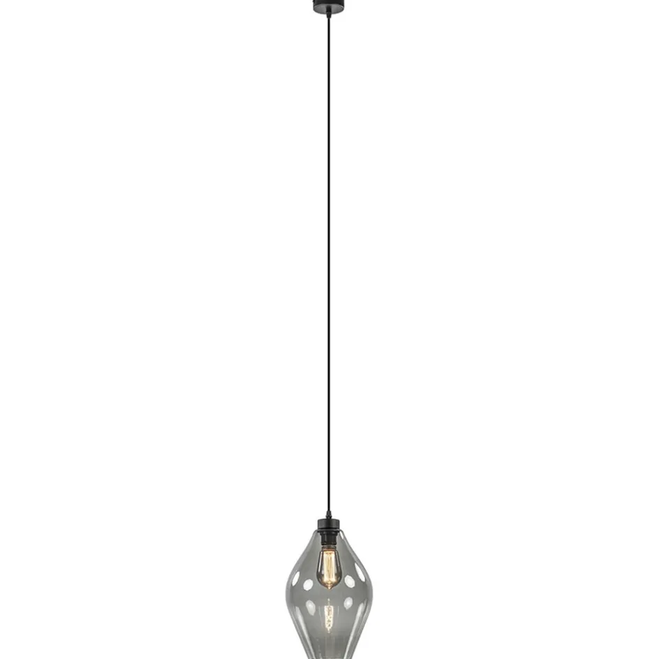 Mat zwarte hanglamp met smoke glas ruit>Straluma New