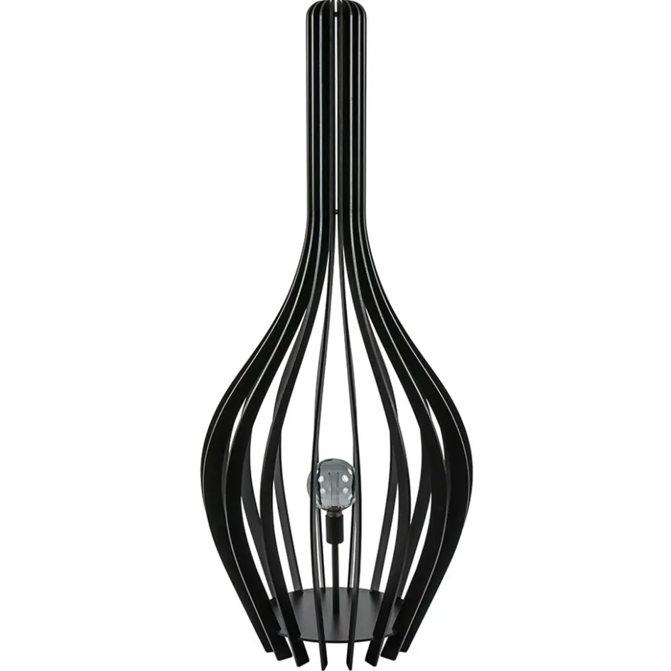 Mat zwarte houten vloerlamp kegel groot>Straluma New