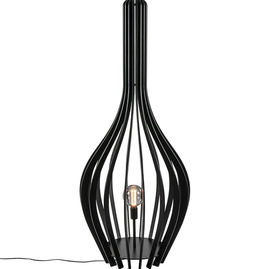 Mat zwarte houten vloerlamp kegel groot>Straluma New